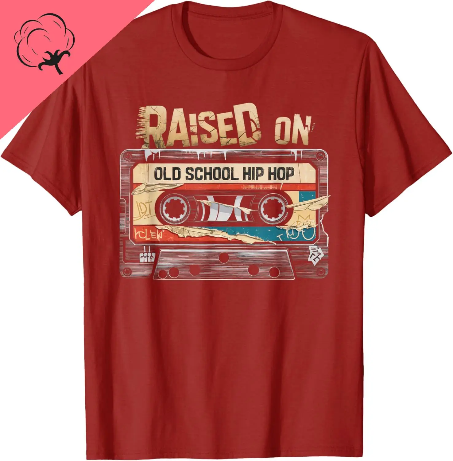 RAISED ON OLD SCHOOL HIP HOP Tshirt Cassette Graffiti Rap T-Shirt Vintage T Shirt  Cotton Mens Clothing Camiseta Hombre