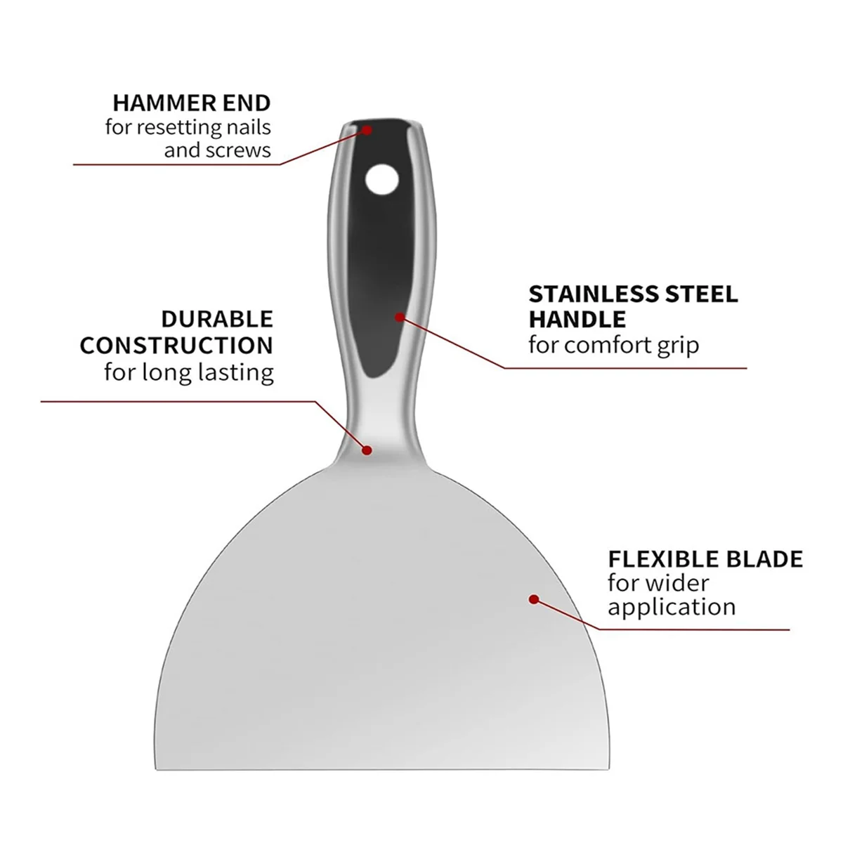 Coltello per mastice a caldo da 6 pollici, raschietto interamente in acciaio inossidabile lucido di alta qualità per la finitura dei cartongesso