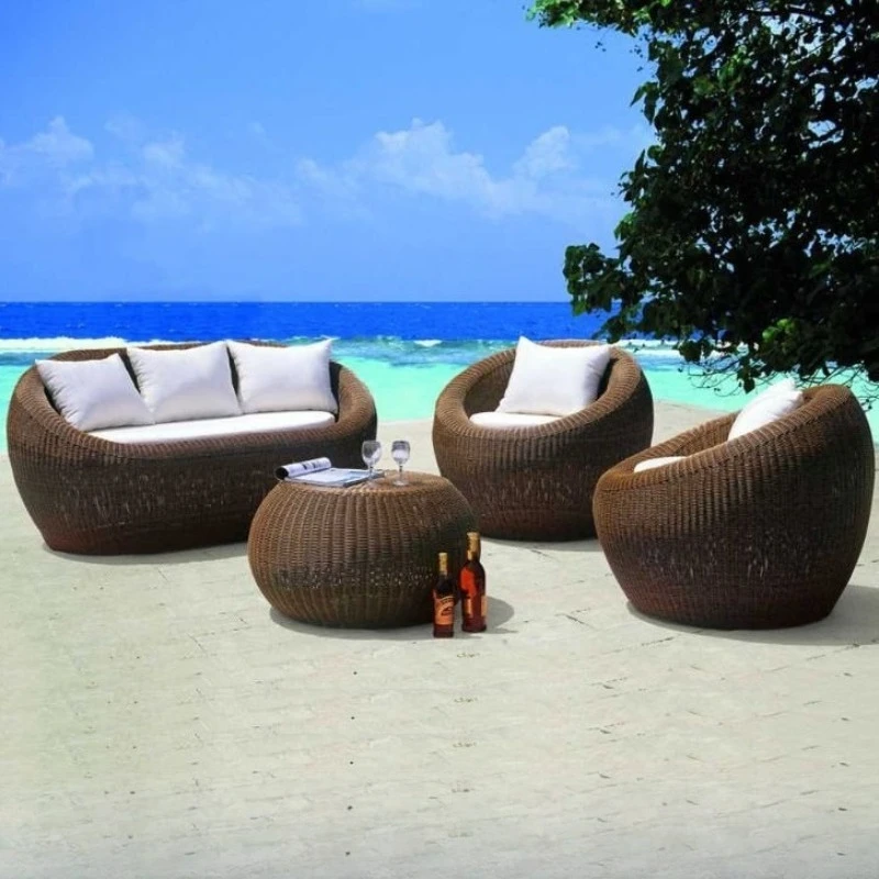 

Outdoor leisure sofa rattan circular art rattan sofa four-piece waterproof outdoor literary and simple sofa