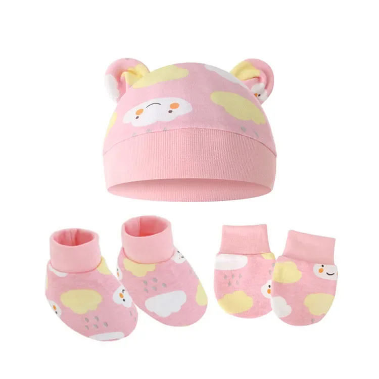 Newborn Baby Gloves+Hat+Foot Cover Set Handguard Anti-scratch Mittens Cotton Beanie Hat Socks Kit for Infant Newborn Accessories