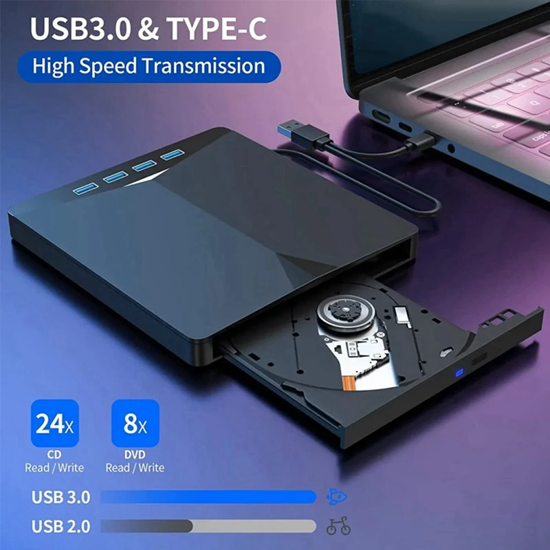 New-USB 3.0 Type-C External DVD RW CD Drive Burner Reader Player External Optical Drive For PC Laptop Desktop Computer