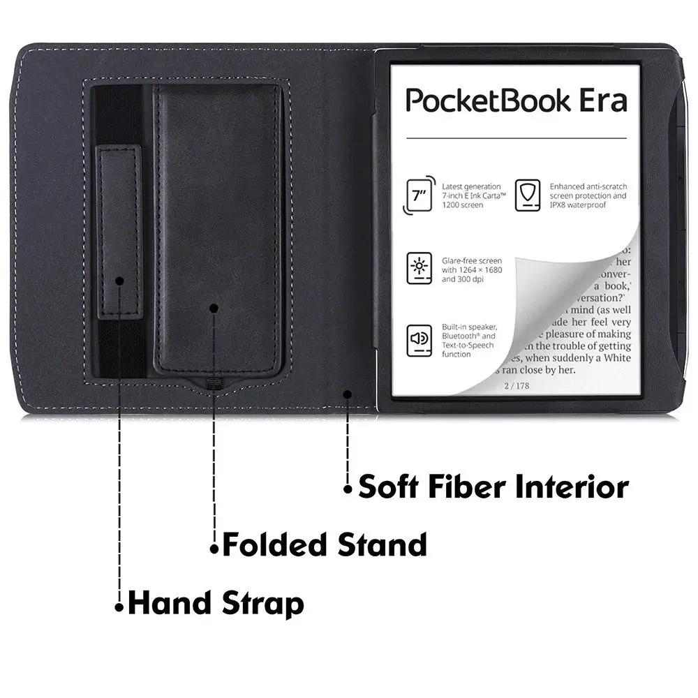 Hand Strap 7 Inch EReader Case Auto Sleep/Wake Shockproof PB700 Stand Case PU Leather Anit-scratch for Pocketbook Era