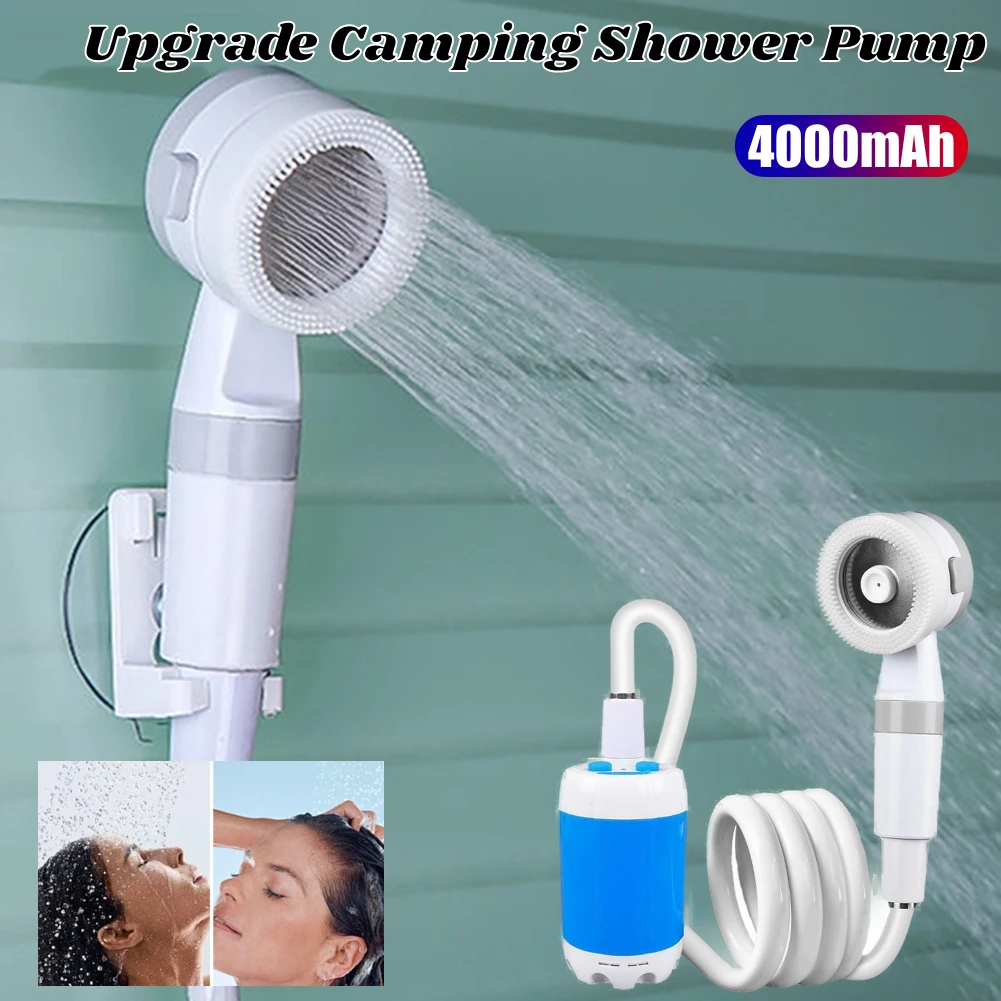 

Модернизированный душевой насос для кемпинга, 4000 мАч, перезаряжаемый уличный душевой насос с цифровым дисплеем для мойки автомобилей, садоводства, купания домашних животных