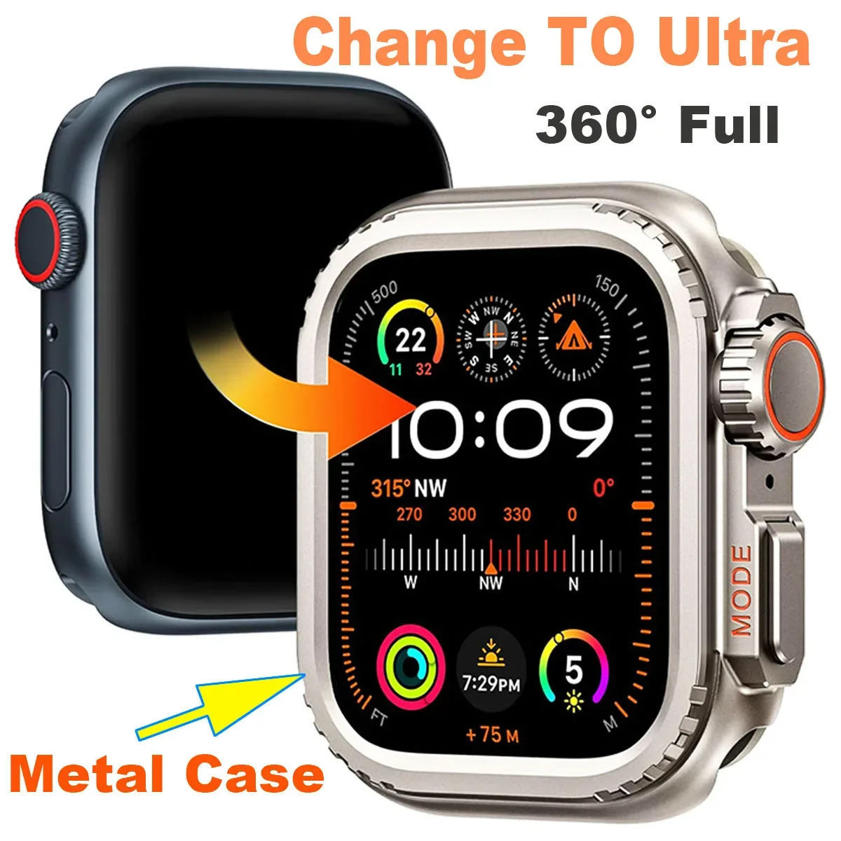 Carcasa de parachoques de Metal de lujo de 45MM y 44MM para Apple Watch Series 9 8 7 5 6 4 SE, cambio deportivo a Ultra 2, cubierta de parachoques de protección