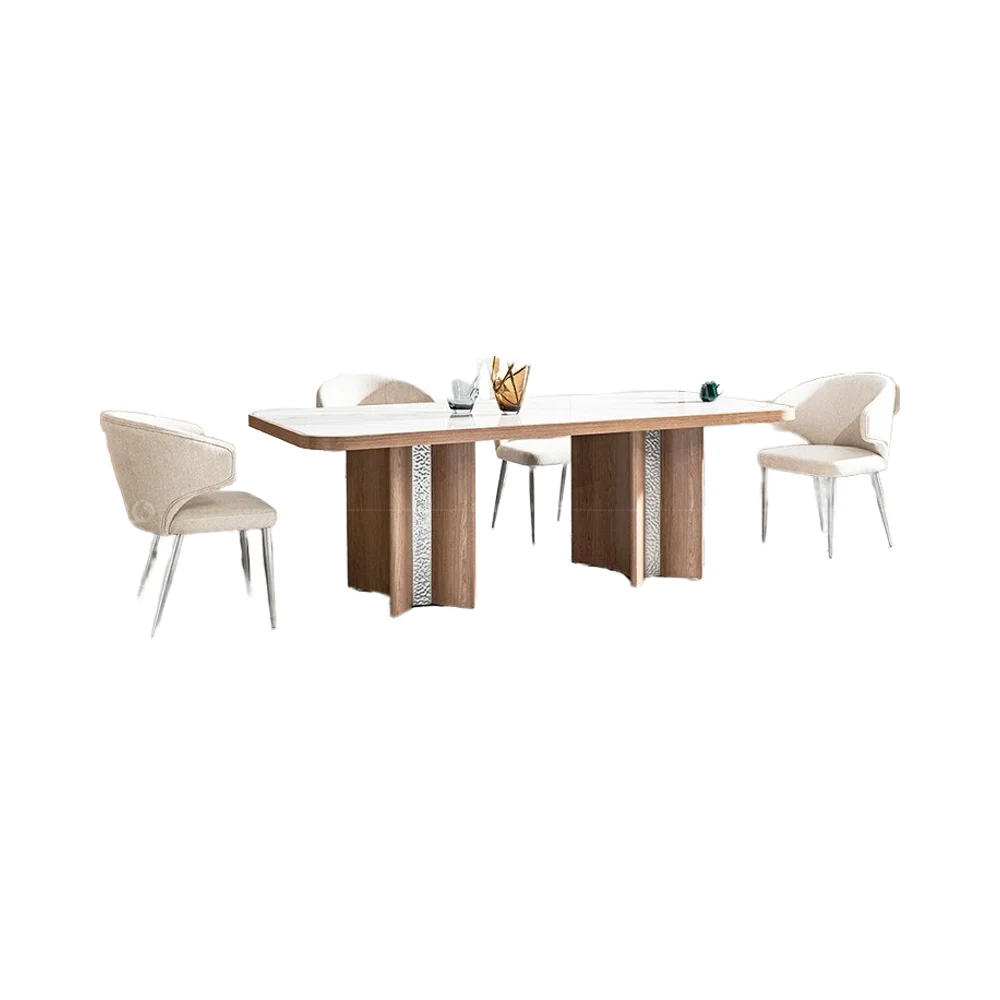 

%￥"Wholesale Luxury Modern Dining Table Set Grey Solid Marble Top with 6 Grey Lion Knocker Stainless Steel Chrome Chairs "