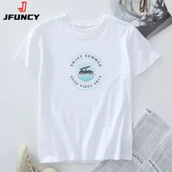 JFUNCY damskie topy kobieta koszulki bawełniane koszulka obszerna damska koszulka z krótkim rękawem damska odzież letnia nowe graficzne t-shirty