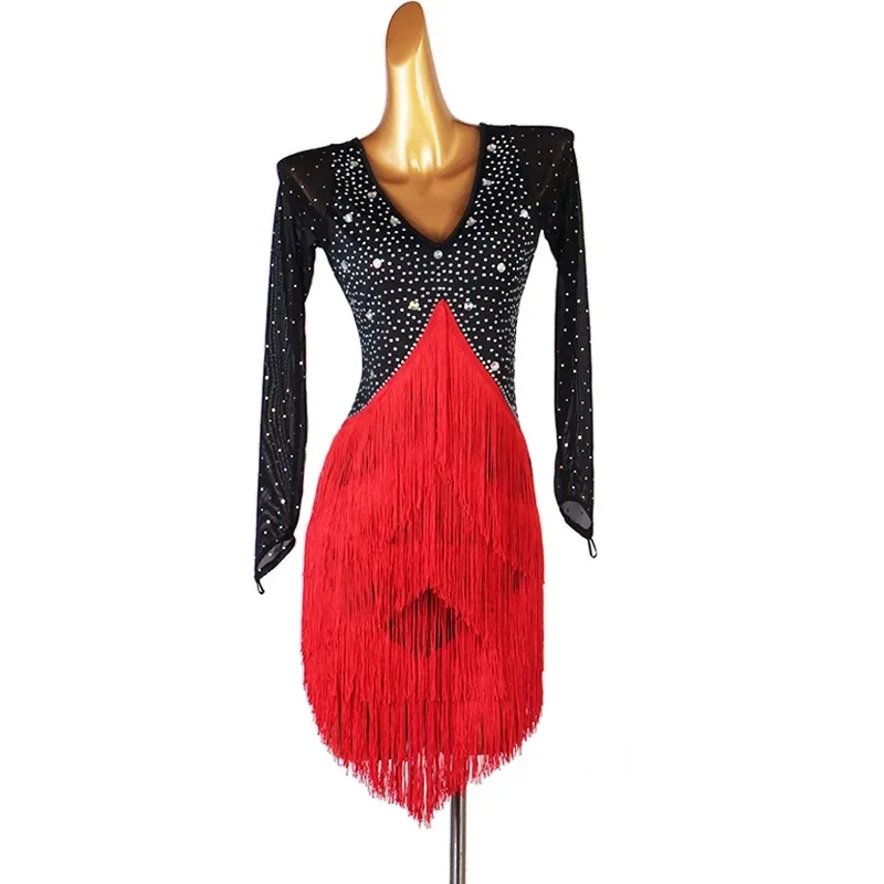 

Latin Dance Dress Woman Diamond Tassel Professional Competition Suit Adult Children High-end Custom Stage Costume Tango Costume