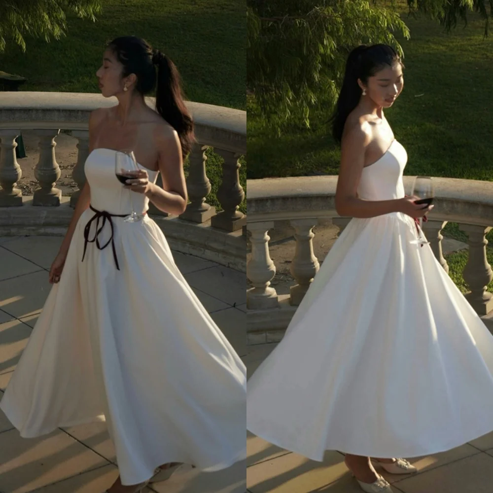 

Customized Graceful White Jersey Evening Dress Exquisite Strapless Sleeveless Homecoming Dress Belt Special Occasion Gowns