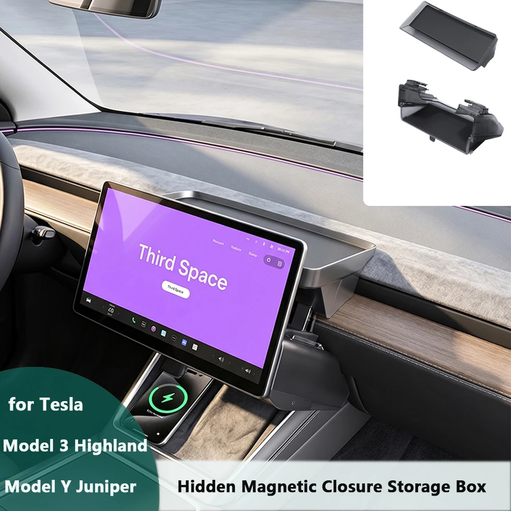 Under Screen Hidden Storage Box  Auto Organizer Accessoire Tesla Model 3 Highland Model Y Juniper Under Central Screen Tray