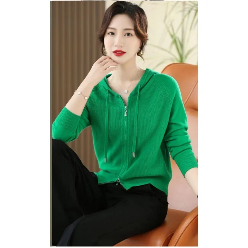 Women Hooded Knitted Cardigan Long Sleeve Sweater Sweatshirt Coats Zipper Cardigan Korean Fashion Tops Spring Autumn Jacket