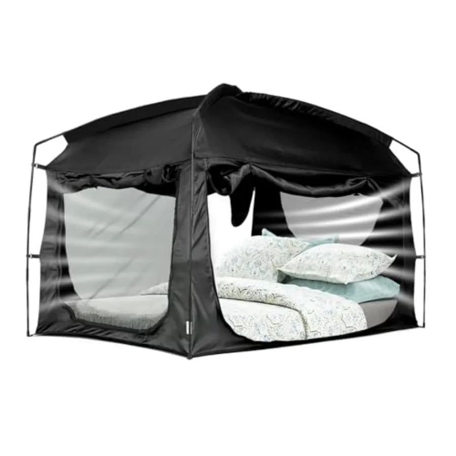 

Bed Tent for Indoor Use, Polyester Fabric, Black, Portable Privacy Sleeping Canopy with 90 Blackout Drapes and Breathable Large