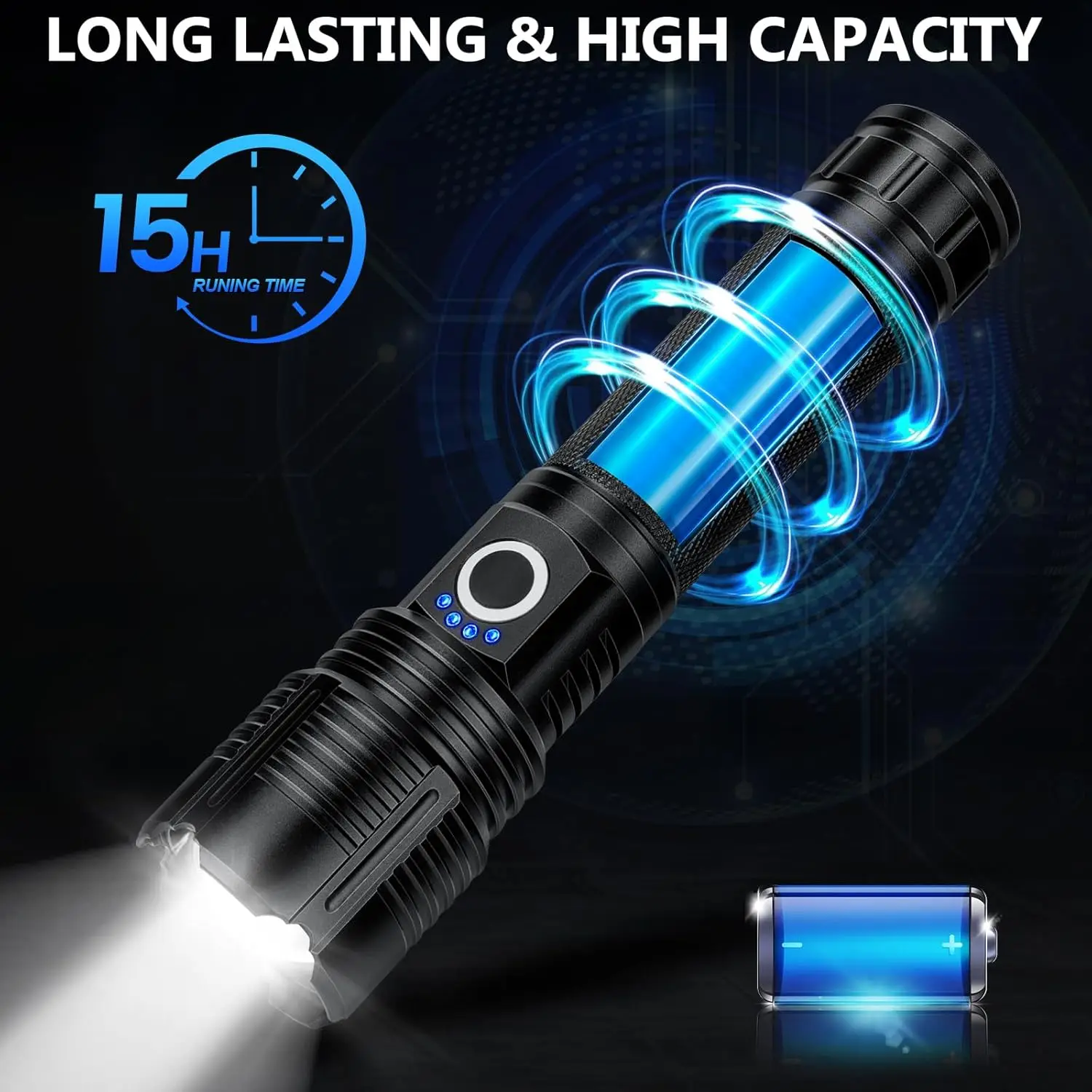 99,000 Lumens Rechargeable LED Flashlight, Waterproof High Brightness Flash Light for Camping Hiking (2 Pack)