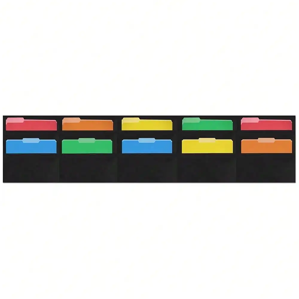 

- 10 Pocket Horizontal File Hanging Paper Organizer For Letter Documents, Black, 69.5\ Wide X 15.5\ - Hanging Pocket File Organizer - Black Pocket Chart For Classroom & Office - 10 Pockets