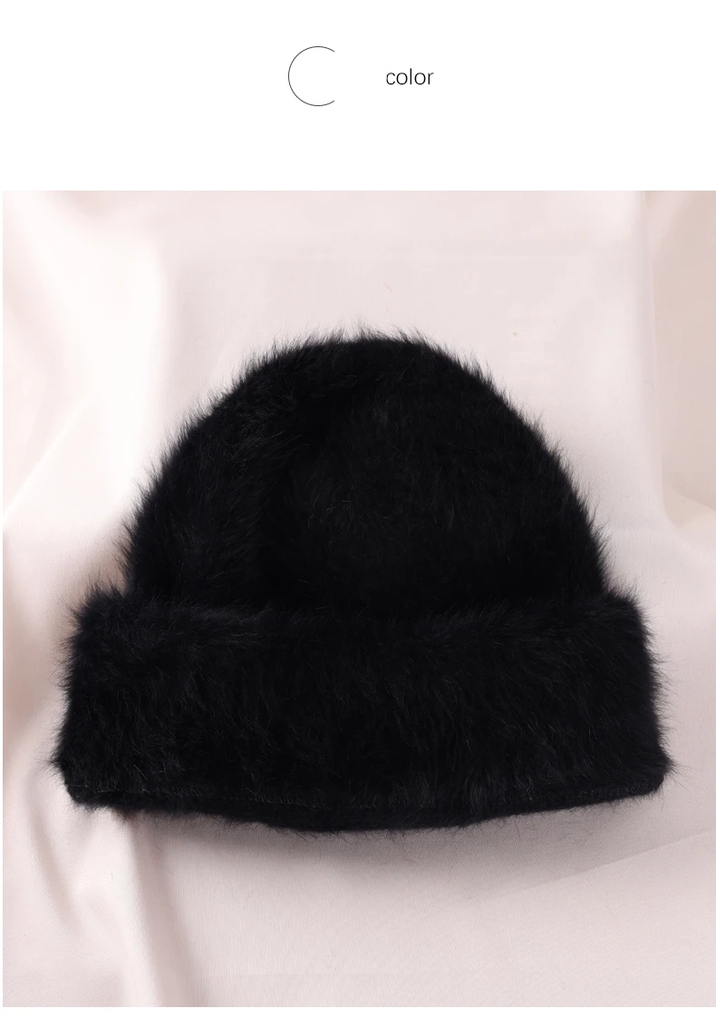 2023 Angora Flauschige Strickmütze Kaninchenfell Wintermütze für Damen Damen Mode Warmer Plüschschädel Damen Dicke Fleecemützen – Detail 25