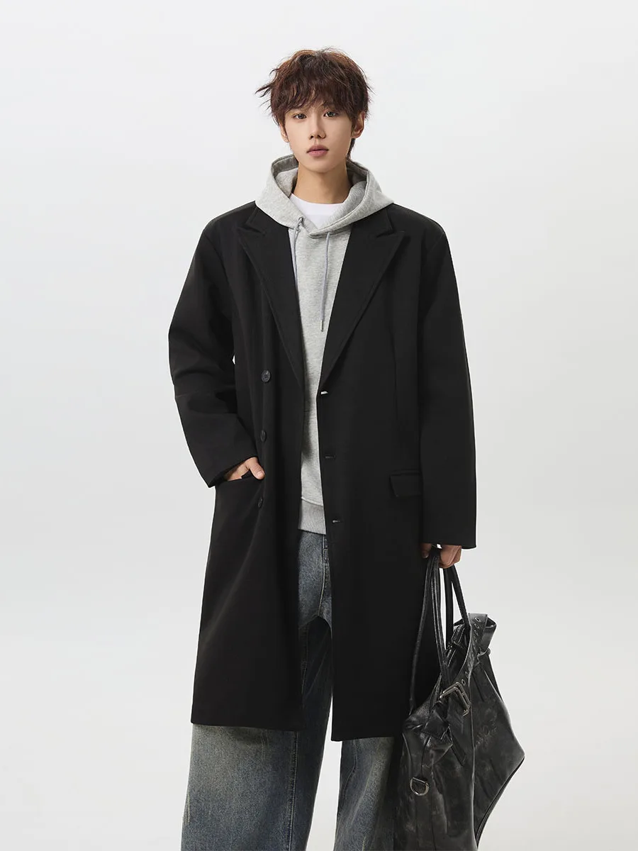 

Мужское тяжелое шерстяное пальто American Sle, осень-зима 2025 г., универсальная модная ветровка средней длины в стиле ретро