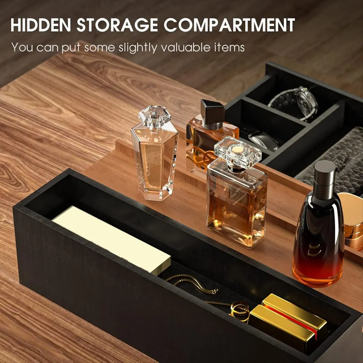 A75K Wooden Cosmetics Storage Box Perfume Display Stand with Hidden Drawer Stepped Perfume Storage Box