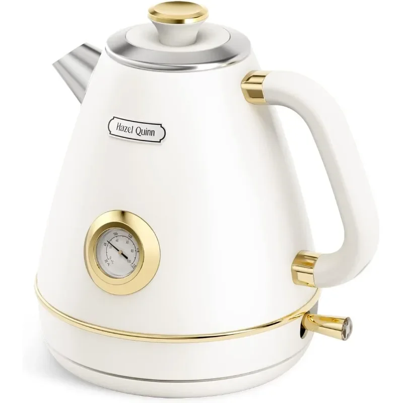 Hazel Quinn 1.7L Electric Kettle with Thermometer, 1200W Fast Boiling, BPA-free, Cordless, Rotational Base - Pearl White