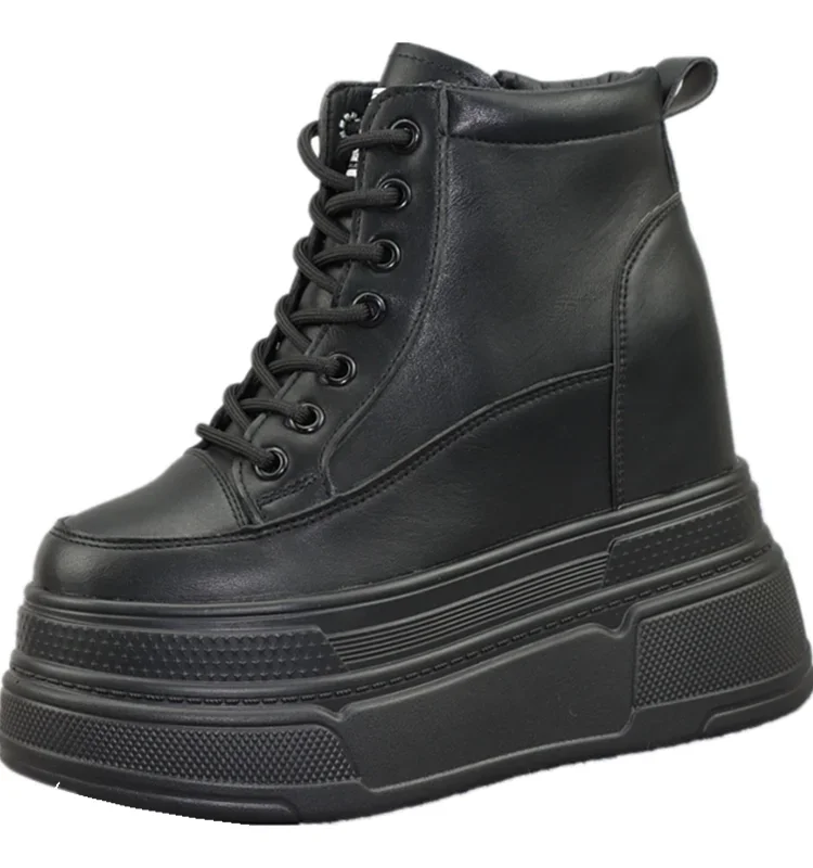 14cm New Genuine Leather Platform Heel Wedge Shoes Sneakers Ankle Mid Calf Boots Platform Boots Women Well-fitting Shoes