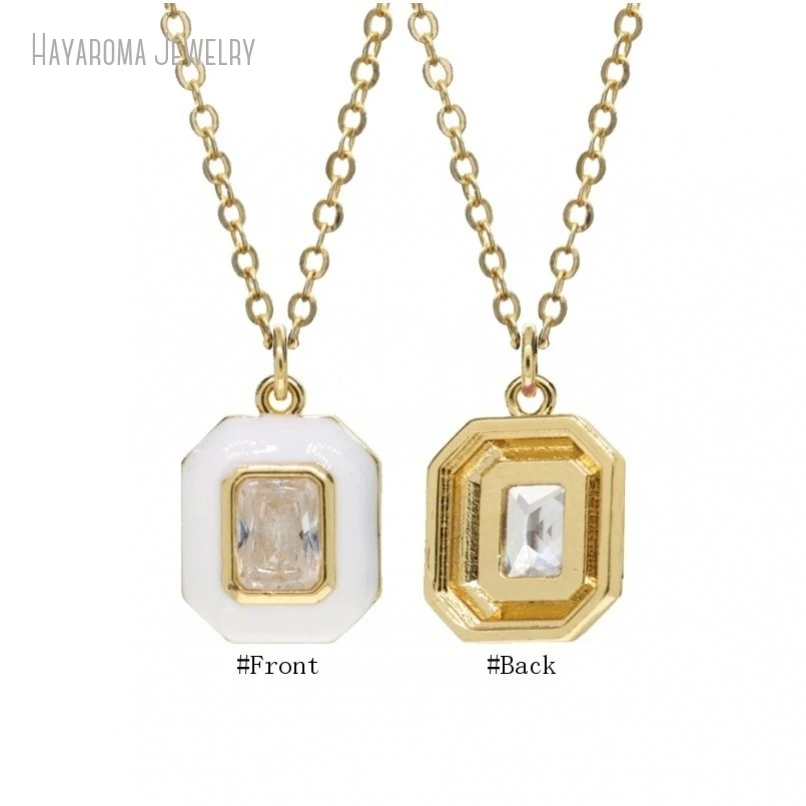 

10Pcs Enamel White Metal Cubic Zirconia Invisible Setting Gold Color Wholesale Jewelry Geometric Octagon Necklace NM47965