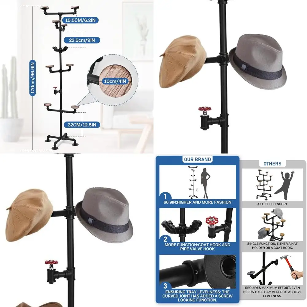 

6-Tier Sturdy Black Metal Coat Rack with 13 Hooks, Ideal for Hats, Jackets, and Bags, Organizer for Home Entryways and Closets