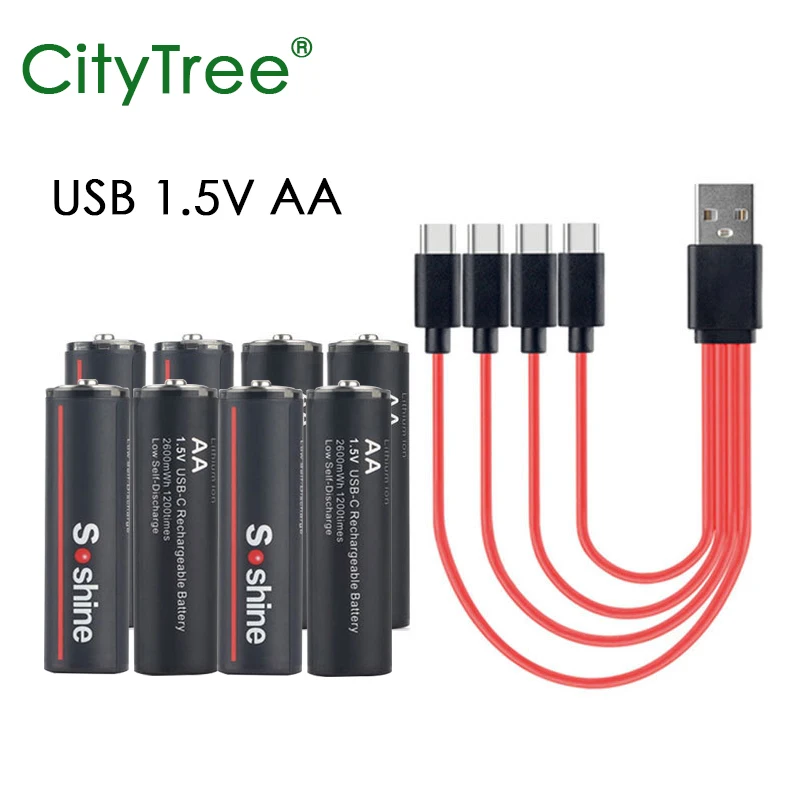 CityTree AA Rechargeable Battery 1.5V Lithium 2600mWh 1.5 Volt 2A Li-ion AA Batteries for Remote Control Camera Flashlight Toys