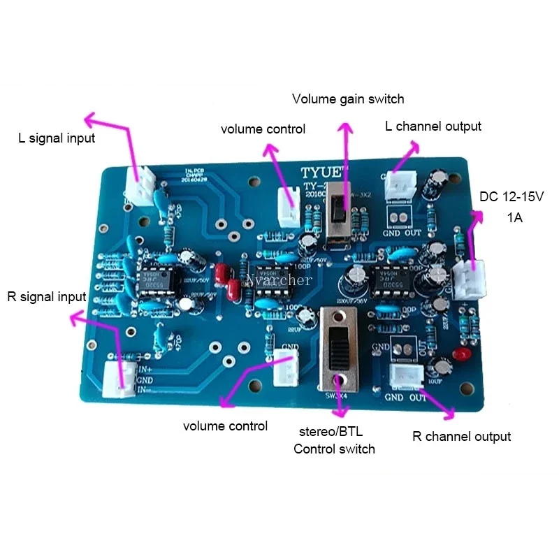 Nvarcher Two-channel balanced preamp input board Stereo gain   BTL