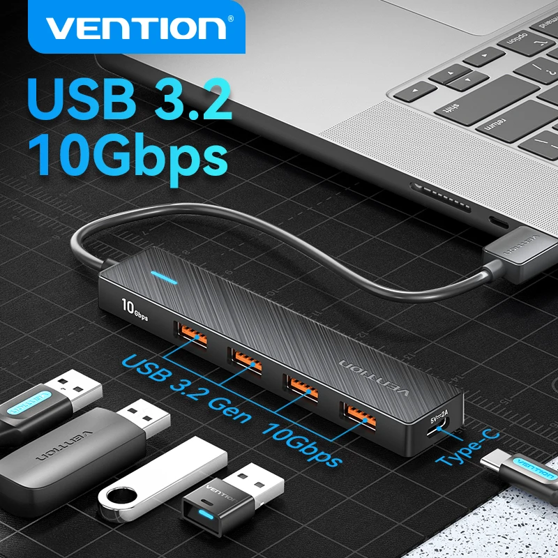 Vention-macbook pro air m1用のusbハブアダプター,4ポート,10gbps,タイプcスプリッター,usb 3.2 gen 2,pcアクセサリー