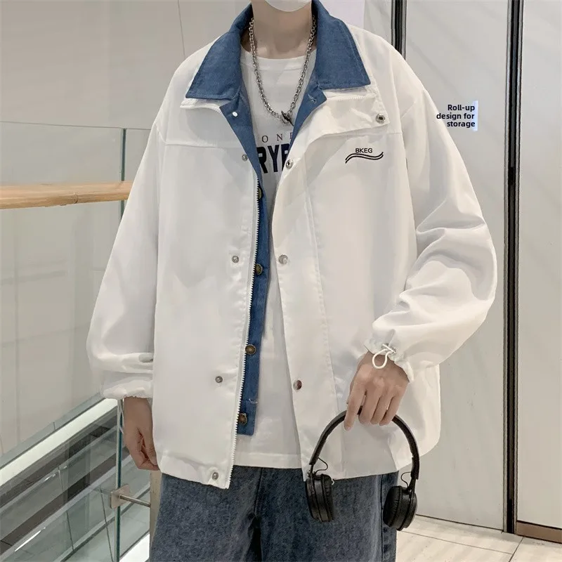

Casual Loose Men's Jaet Autumn Faion Streetwear Workwear Sle Patchwork Coat for Couples Youth ular Long Sve Coat