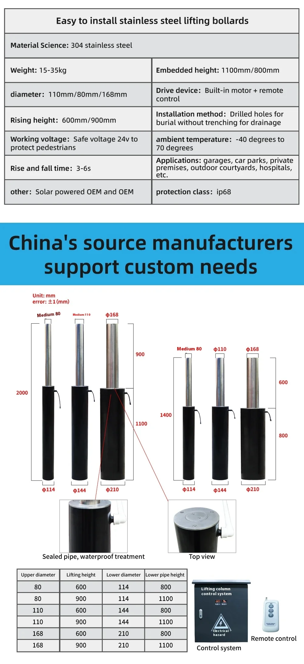 

Автоматический гидравлический подъемный кабель, подъемная колонна, защитная колонна, пульт дистанционного управления для школы, защита при входе