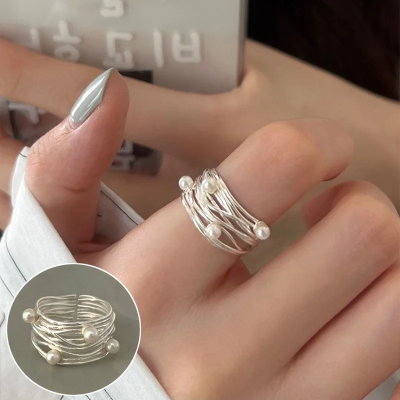 Women's Geometric Line Cross Wrap Open Ring, 925 Silver