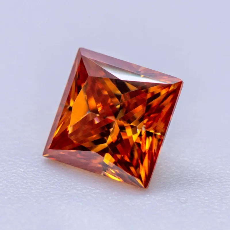 Moissanite Stone Orange Color  Princess Cut VVS1 with GRA Certificate for Gemstone Charms Beads Top Jewelry Making Materials