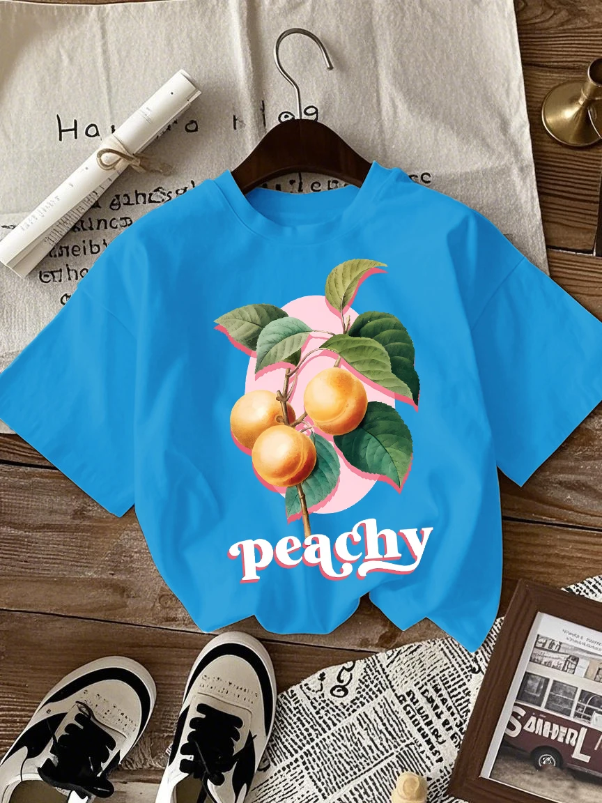 

Fresh Fruit Peachy Printed Women T-Shirts Cotton Crewneck Short Sleeve Trendy Summer Top Sports All-Match Female Clothes