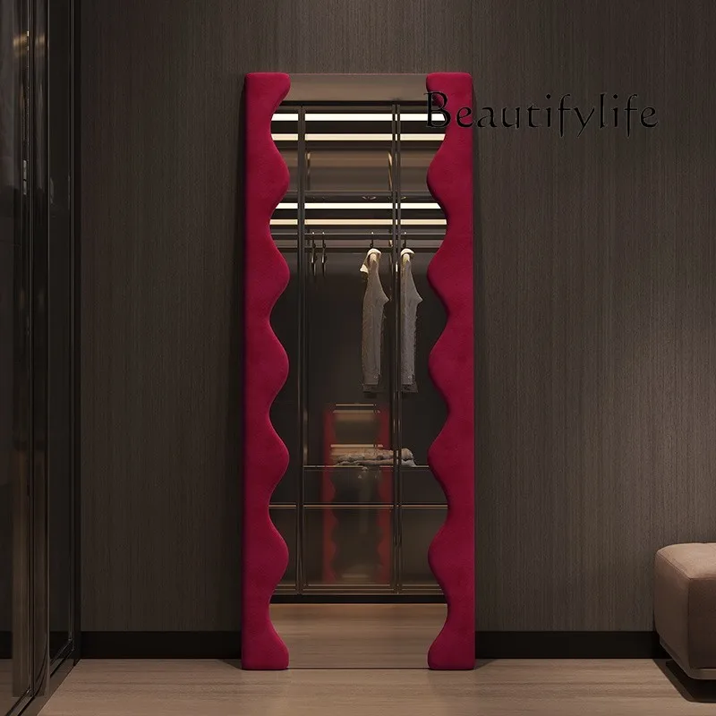 American Light Luxury Retro Style Rectangle Rose Red Frame Full-Length Mirror Living Room Decoration Outfit Shop Dressing Mirror
