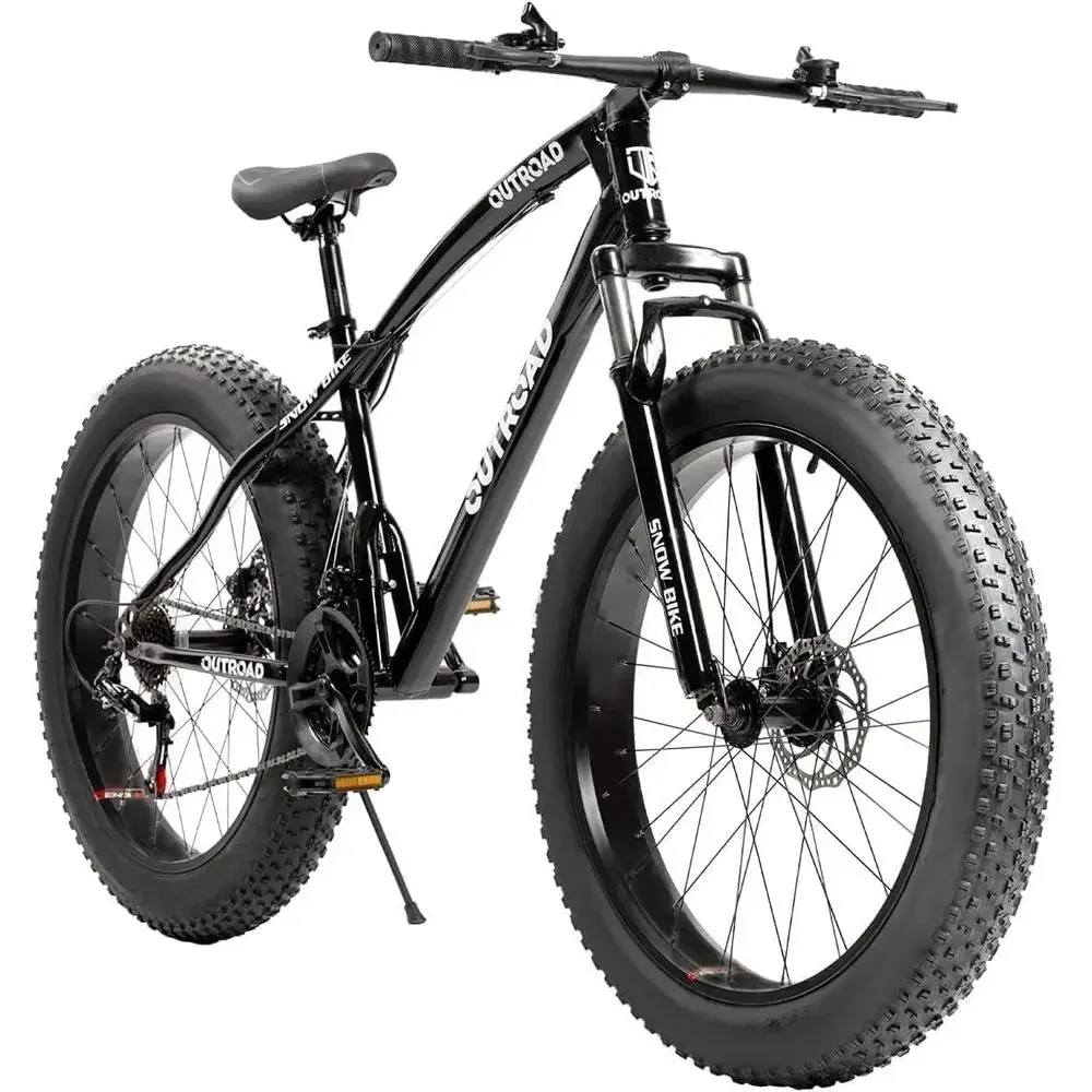 26-Inch 4-Inch Knobby Tire 21-Speed Adult Mountain Bike with Dual Disc Brakes - Black, White, Blue & Purple