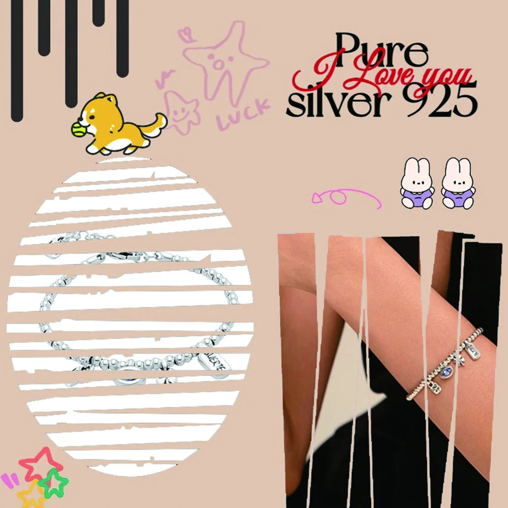 

Spanish lock pendant versatile bead sterling silver bracelet S925 women's bracelet no50 holiday gift for friends