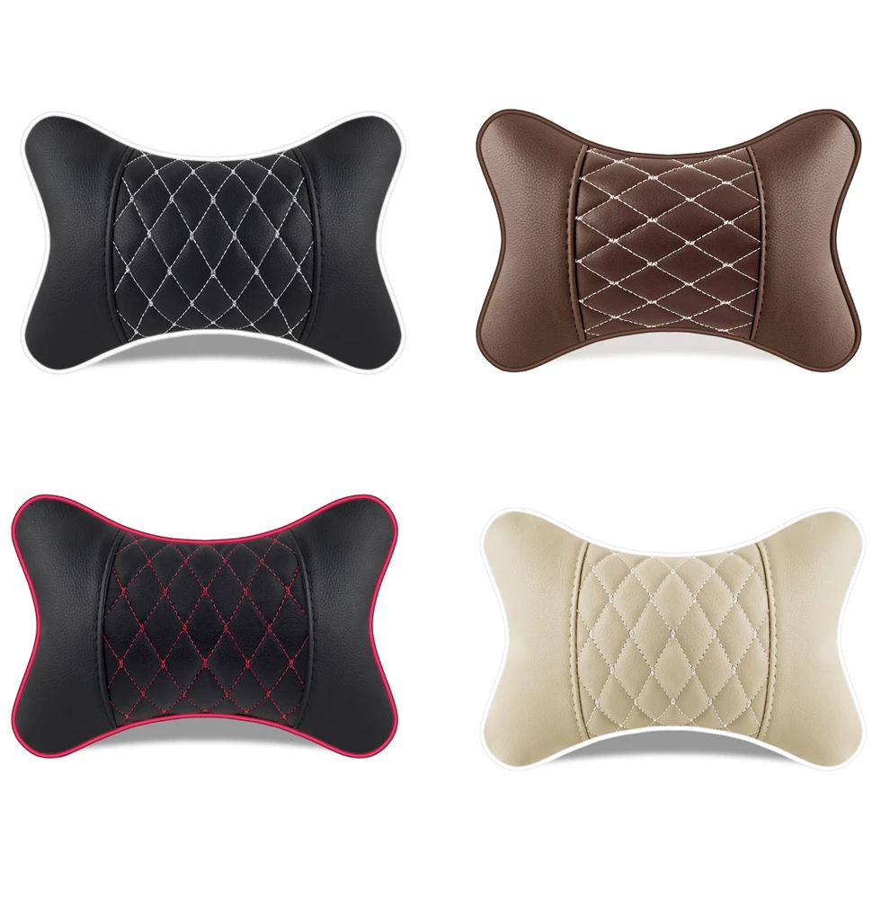 

2 шт., вязаные автомобильные подушки из искусственной кожи, подголовник, подушка для шеи, аксессуары для сидений, автоподушка
