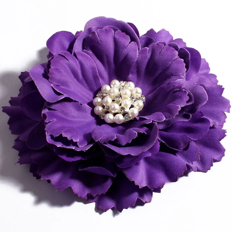4pcs/lot 11cm 20colors Peony Flowers + Rhinestone Pearl Buttons For Kids Girls Hair Accessories Fabric Flowers For Headbands