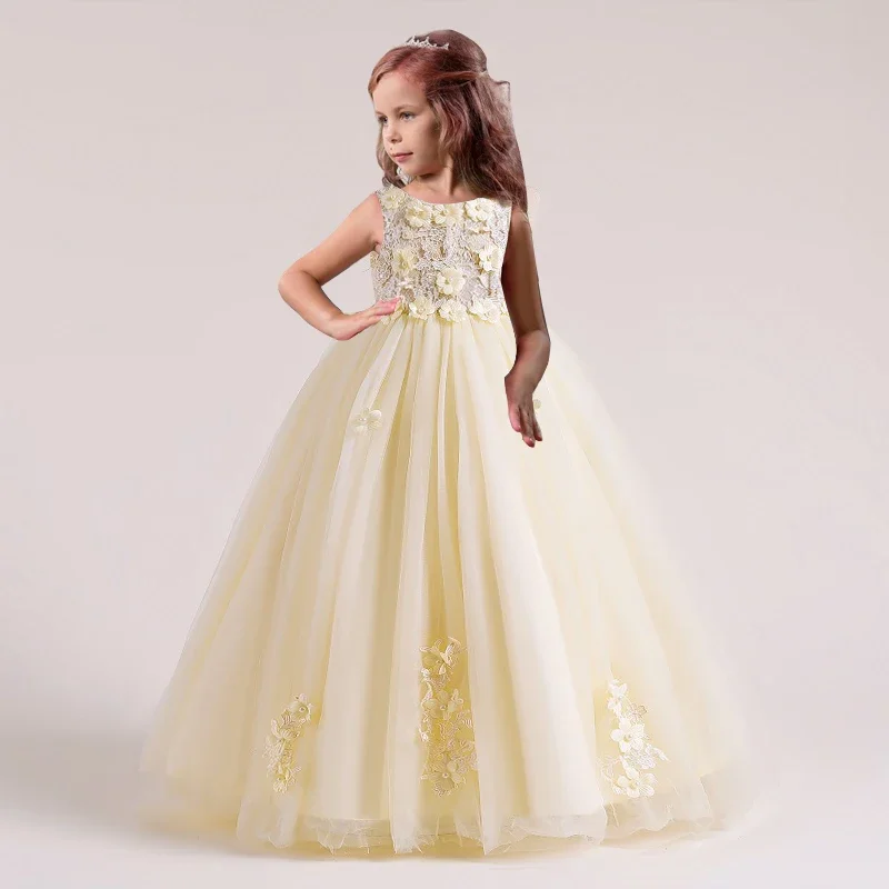 

Little Girls Champagne Bridesmaid Dress Girl Kids Dresses For Children's Pageant Ball Gown Flower Prom Gown Princess Dress