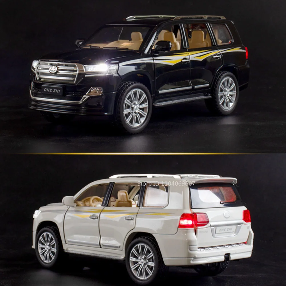 Modèle Miniature de voiture jouet Land Cruiser 1:24, en alliage moulé sous pression, son et lumière, portes ouvertes, véhicule d'ornement, jouets pour enfants, cadeaux