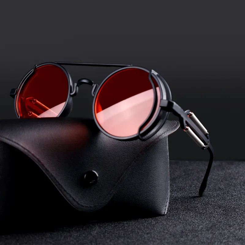 Men Steampunk Sunglasses Vintage Punk Alloy Round Frame Sun Glasses for Women Fashion Hip-Hop Eyewear Outdoor Driving Sunglasses