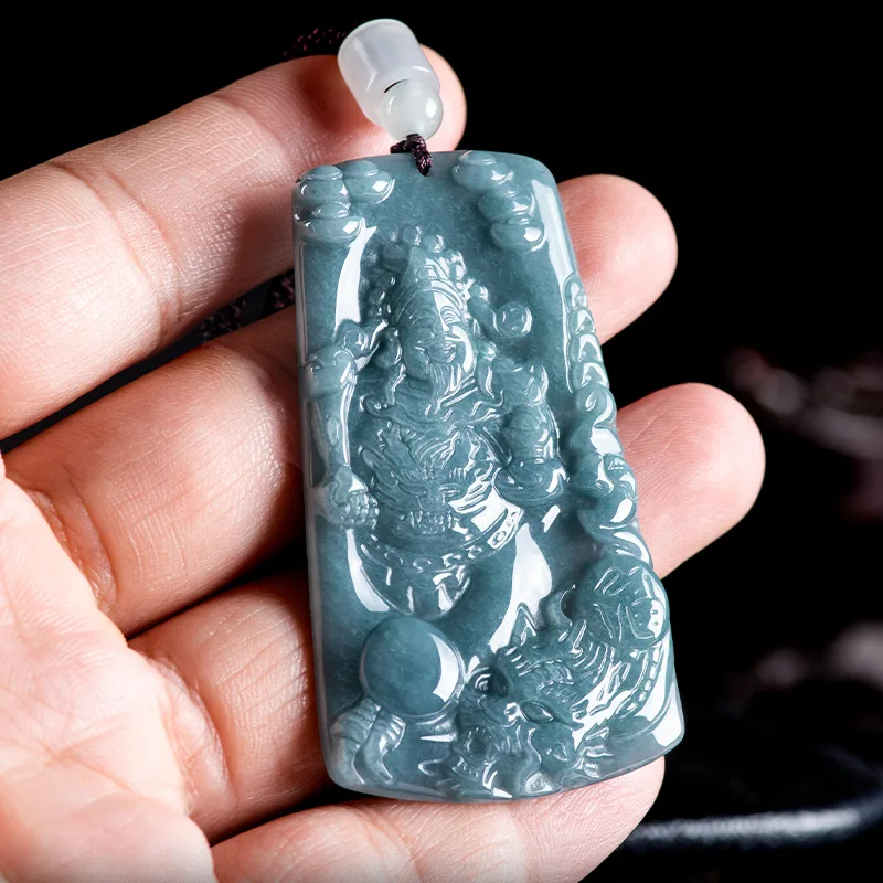 

A Myanmar Jadeite God of Wealth Pendant Necklace Accessories Fashion Natural Burmese Jade Luxury Vintage Gifts for Women Men