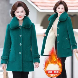 Winter Velvet Faux Mink Fur Jacket New Fashion Fur Collar Mid Long Woolen Coat Middle Aged Women Cotton Padded Jacket Outerwear