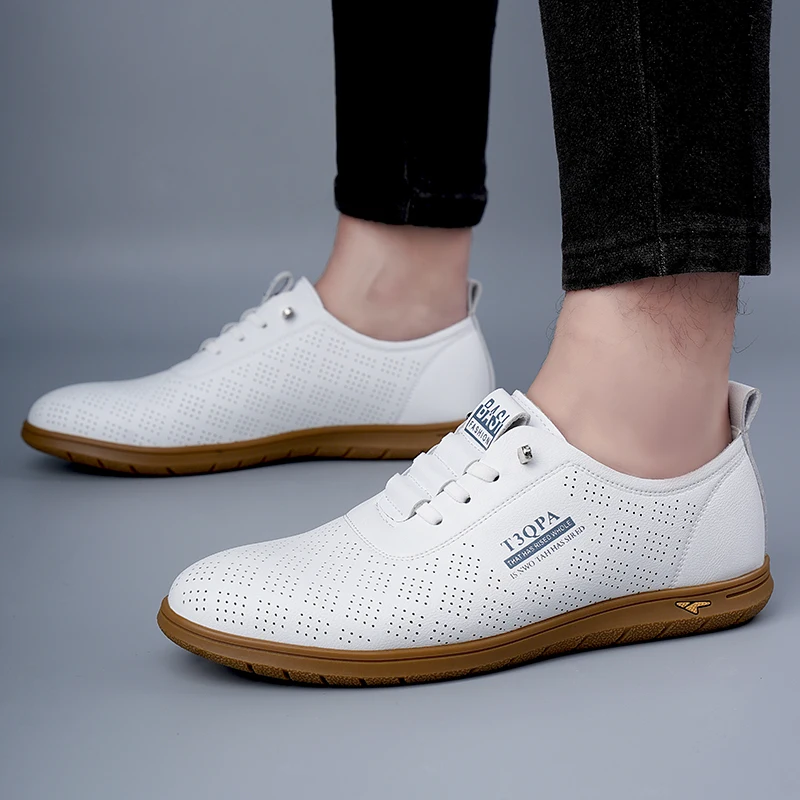 

Men's Leather Casual Shoes Breathable Summer Men's Sports Oxford Shoes Outdoor Anti Slip Wear-resistant Sole Driving Shoes