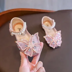 Scarpe da principessa con fiocco in stile coreano per bambina sandali per scarpe da ballo con paillettes per ragazze