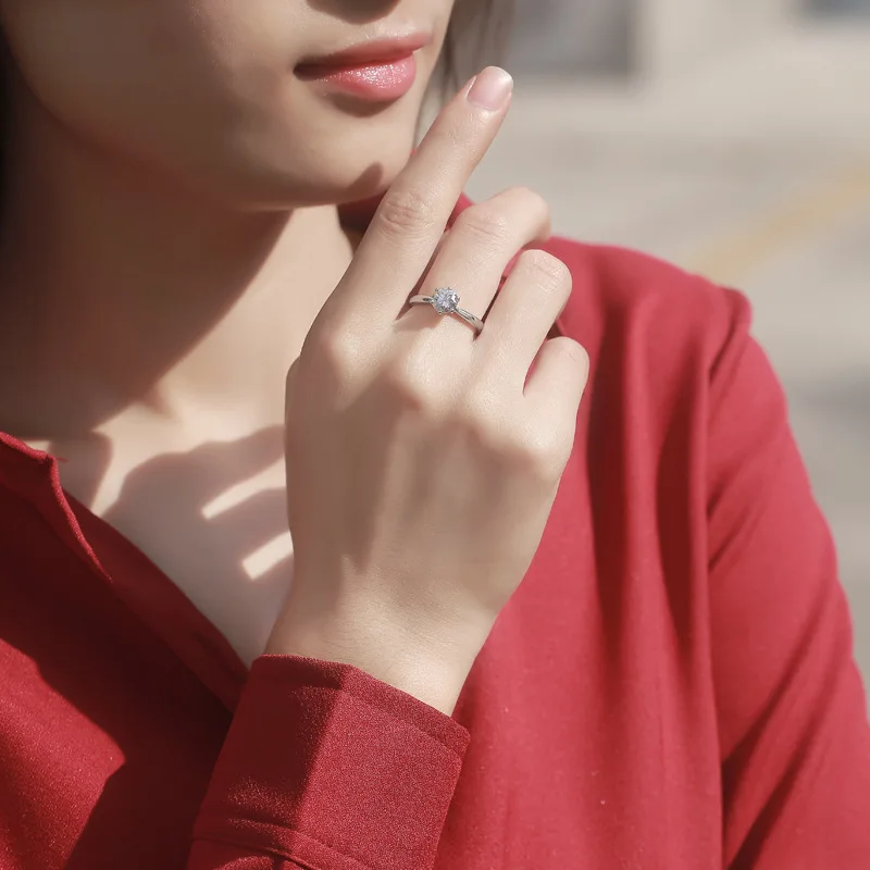 S925 Sterling Silver Crown Classic Six Claw Open Ring With Sparkling Mozambican Diamond Hot Sale Wedding Ring For Women