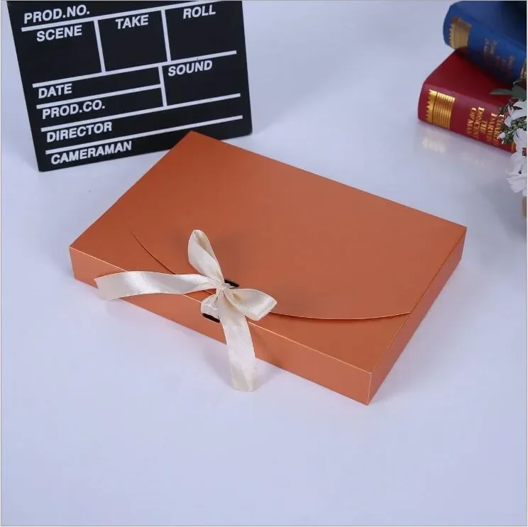 10pcs Clothing Gift Box With Ribbon Towel Panty Storage Gift Box Colored Kraft Paper Envelope Shirt Packing Box