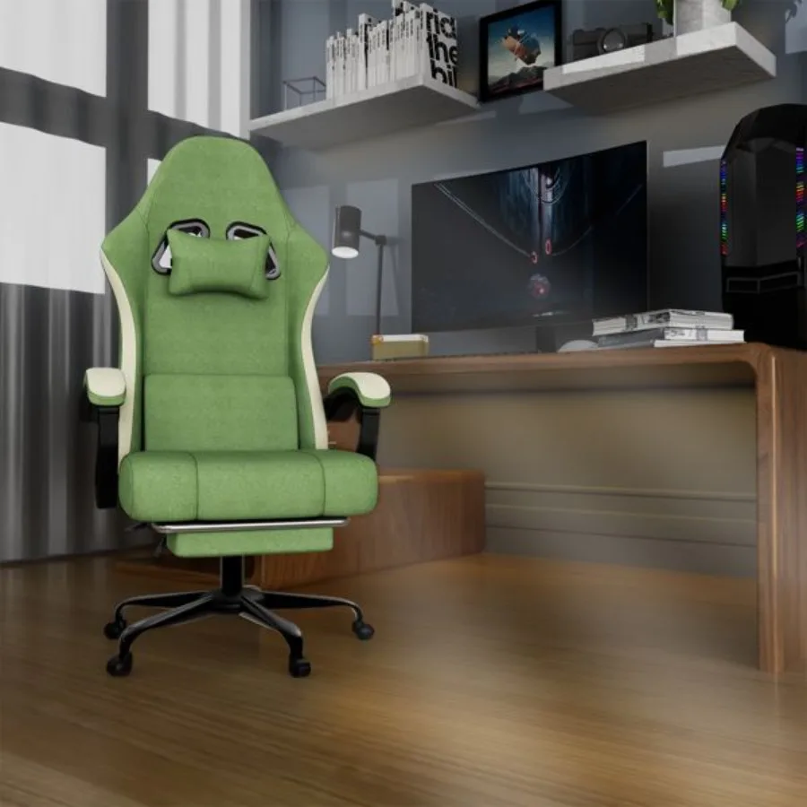 Ergonomic Gaming Chair with Pocketed Spring Cushion Breathable Fabric Computer Chair with Footrest Adjustable Lumbar Support Vi