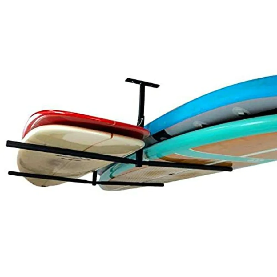 

Garage ceiling storage rack for standup paddle board and surfboard adjustable heavy-duty overhead hanger, space-saving black st