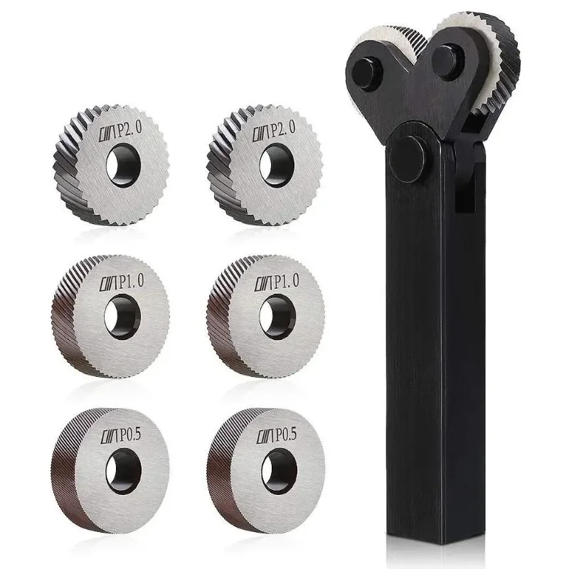7Pcs Knurling Tool 0.5/1/2mm Diagonal Dual Wheel Linear Knurl Set Steel Lathe Cutter