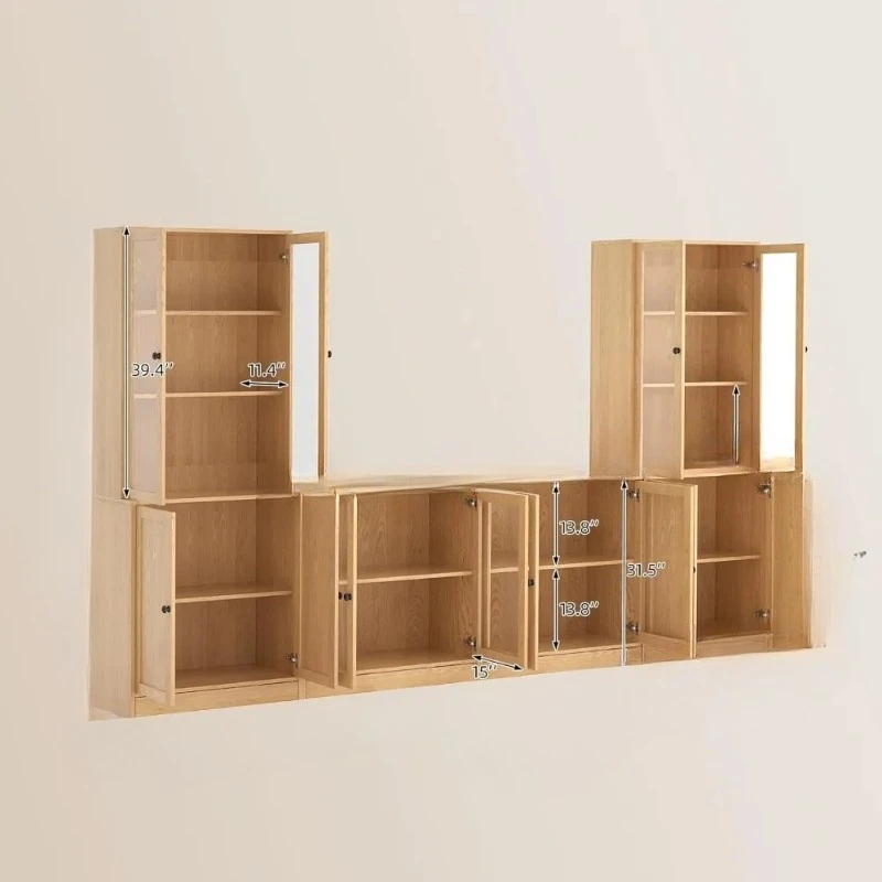 

4-Piece Large TV Stand with Bookshelves for TVs up to 75, TV Entertainment Center Media Center with Tempered Glass Doors.